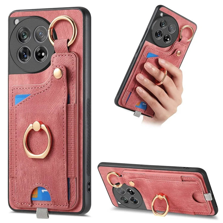 D6 For OnePlus 12 5G Case Leather+TPU Phone Cover with Ring Kickstand Card Bag
