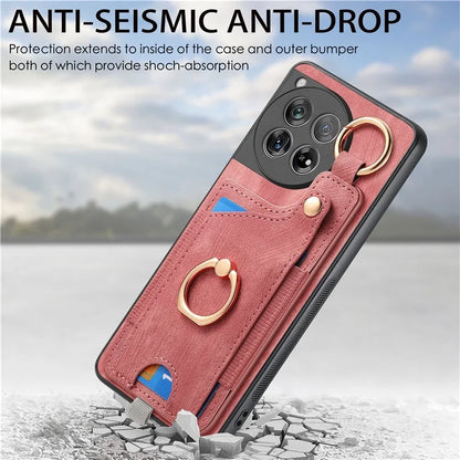 D6 For OnePlus 12 5G Case Leather+TPU Phone Cover with Ring Kickstand Card Bag
