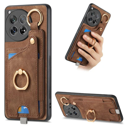 D6 For OnePlus 12 5G Case Leather+TPU Phone Cover with Ring Kickstand Card Bag