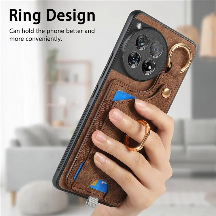 D6 For OnePlus 12 5G Case Leather+TPU Phone Cover with Ring Kickstand Card Bag