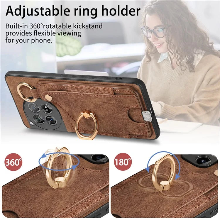 D6 For OnePlus 12 5G Case Leather+TPU Phone Cover with Ring Kickstand Card Bag