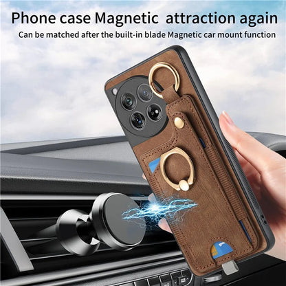 D6 For OnePlus 12 5G Case Leather+TPU Phone Cover with Ring Kickstand Card Bag