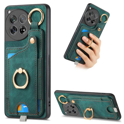 D6 For OnePlus 12 5G Case Leather+TPU Phone Cover with Ring Kickstand Card Bag