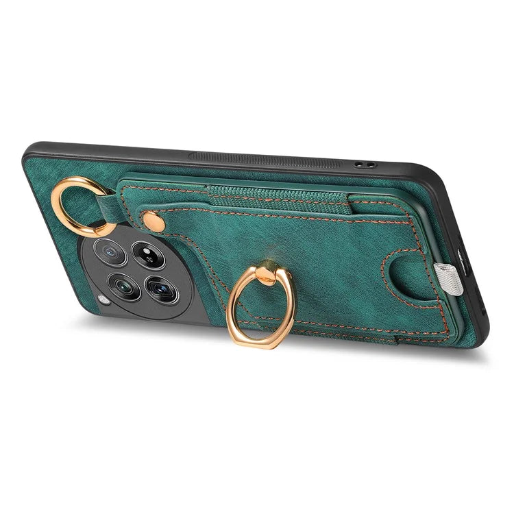 D6 For OnePlus 12 5G Case Leather+TPU Phone Cover with Ring Kickstand Card Bag