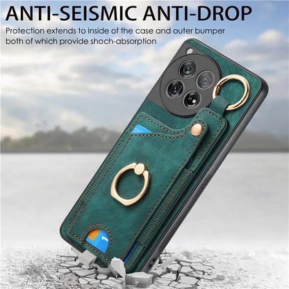 D6 For OnePlus 12 5G Case Leather+TPU Phone Cover with Ring Kickstand Card Bag