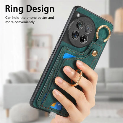 D6 For OnePlus 12 5G Case Leather+TPU Phone Cover with Ring Kickstand Card Bag