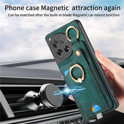 D6 For OnePlus 12 5G Case Leather+TPU Phone Cover with Ring Kickstand Card Bag