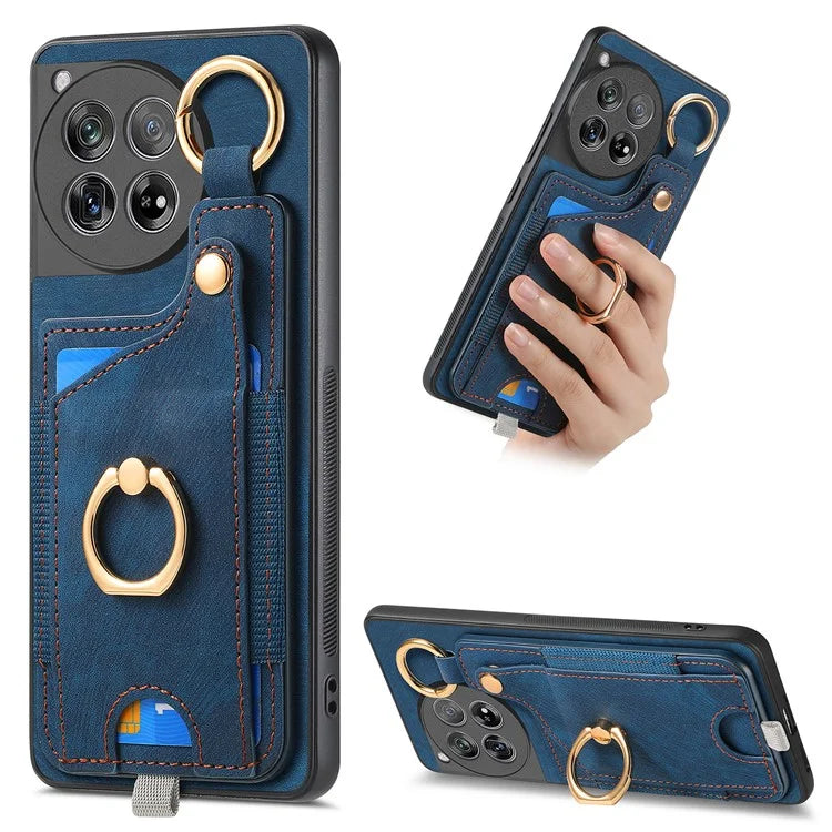D6 For OnePlus 12 5G Case Leather+TPU Phone Cover with Ring Kickstand Card Bag