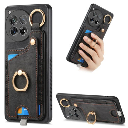 D6 For OnePlus 12 5G Case Leather+TPU Phone Cover with Ring Kickstand Card Bag