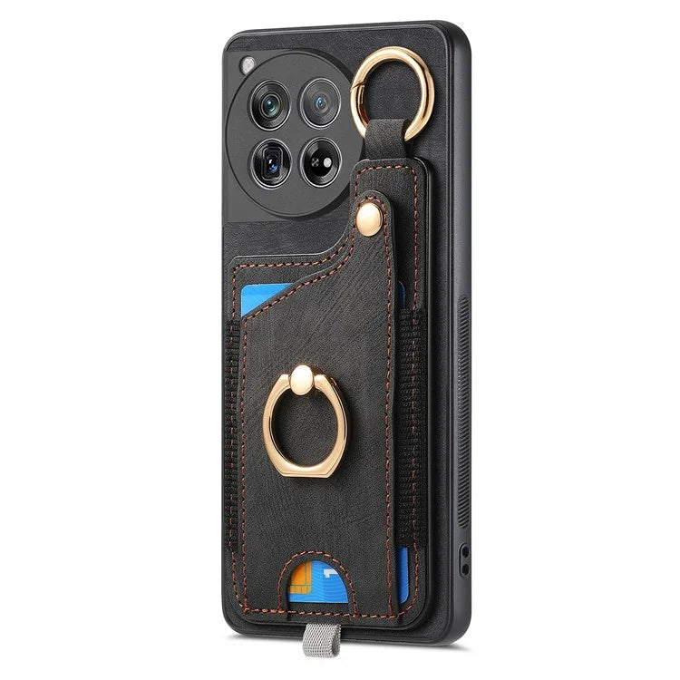 D6 For OnePlus 12 5G Case Leather+TPU Phone Cover with Ring Kickstand Card Bag