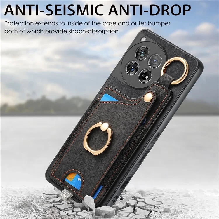 D6 For OnePlus 12 5G Case Leather+TPU Phone Cover with Ring Kickstand Card Bag