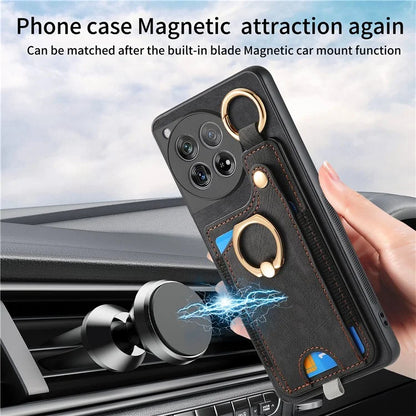 D6 For OnePlus 12 5G Case Leather+TPU Phone Cover with Ring Kickstand Card Bag