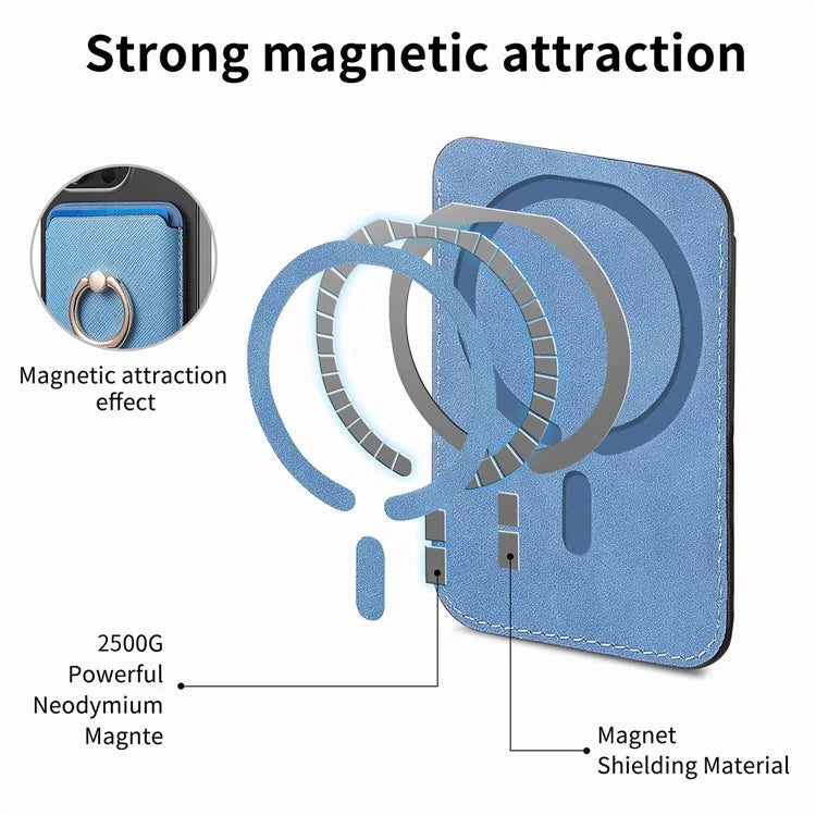 MC-W9 Magnetic Card Holder Ring Holder Kickstand Cross Texture Leather Phone Card Bag