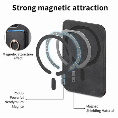 MC-W9 Magnetic Card Holder Ring Holder Kickstand Cross Texture Leather Phone Card Bag