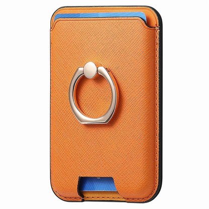 MC-W9 Magnetic Card Holder Ring Holder Kickstand Cross Texture Leather Phone Card Bag