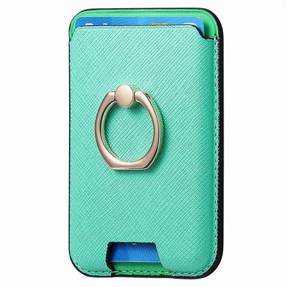 MC-W9 Magnetic Card Holder Ring Holder Kickstand Cross Texture Leather Phone Card Bag