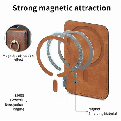 MC-W9 Magnetic Card Holder Ring Holder Kickstand Cross Texture Leather Phone Card Bag