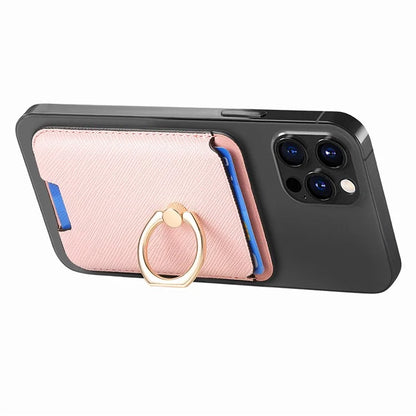 MC-W9 Magnetic Card Holder Ring Holder Kickstand Cross Texture Leather Phone Card Bag