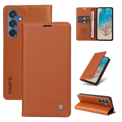 YIKATU YK-001 For Samsung Galaxy M35 5G Case Leather Flip Phone Cover Hidden Magnetic Absorption