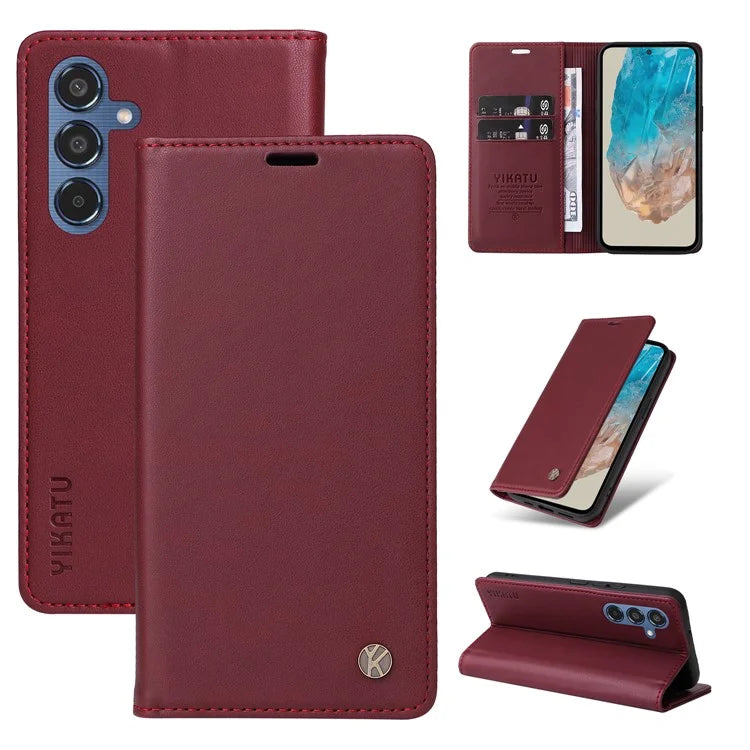 YIKATU YK-001 For Samsung Galaxy M35 5G Case Leather Flip Phone Cover Hidden Magnetic Absorption
