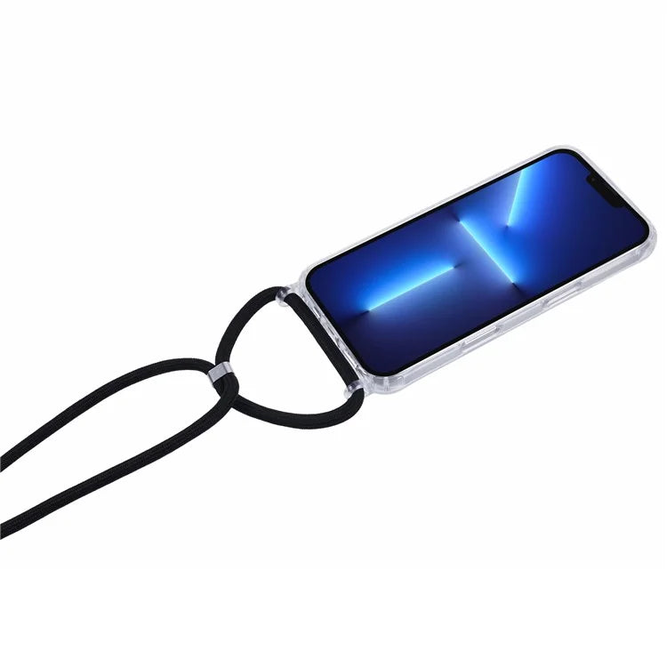 For iPhone 13 Pro Max Case Transparent Slim TPU+PC Phone Cover with Lanyard