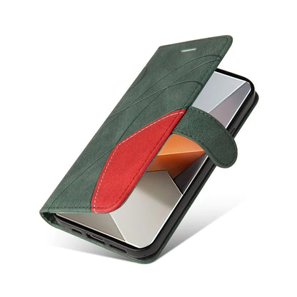 KT Leather Series-1 For Xiaomi Redmi Note 13 Pro+ 5G Case Wallet Phone Cover Color Splicing Lines Pattern