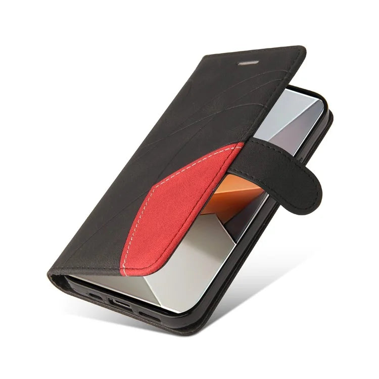 KT Leather Series-1 For Xiaomi Redmi Note 13 Pro+ 5G Case Wallet Phone Cover Color Splicing Lines Pattern