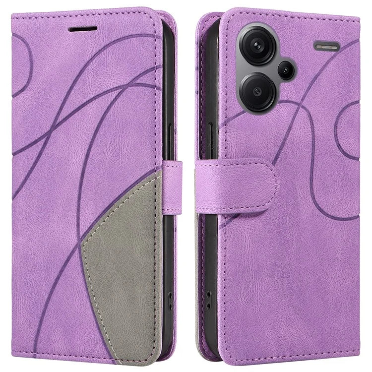 KT Leather Series-1 For Xiaomi Redmi Note 13 Pro+ 5G Case Wallet Phone Cover Color Splicing Lines Pattern
