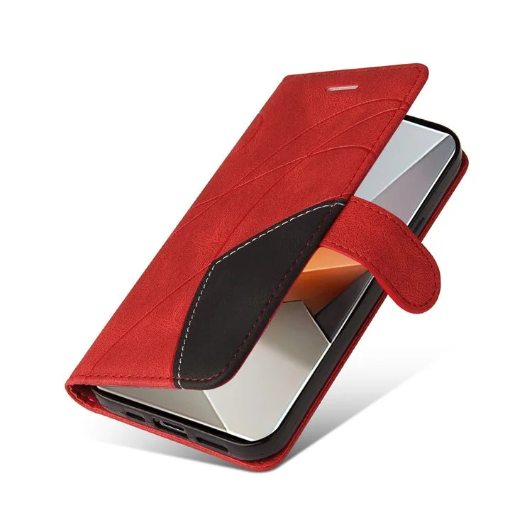 KT Leather Series-1 For Xiaomi Redmi Note 13 Pro+ 5G Case Wallet Phone Cover Color Splicing Lines Pattern
