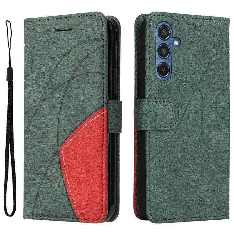 KT Leather Series-1 For Samsung	Galaxy M35 5G Case Two-Colors Splicing Phone Cover Folio Bookstytle