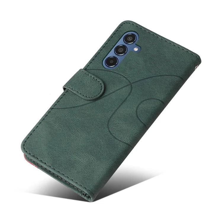 KT Leather Series-1 For Samsung	Galaxy M35 5G Case Two-Colors Splicing Phone Cover Folio Bookstytle