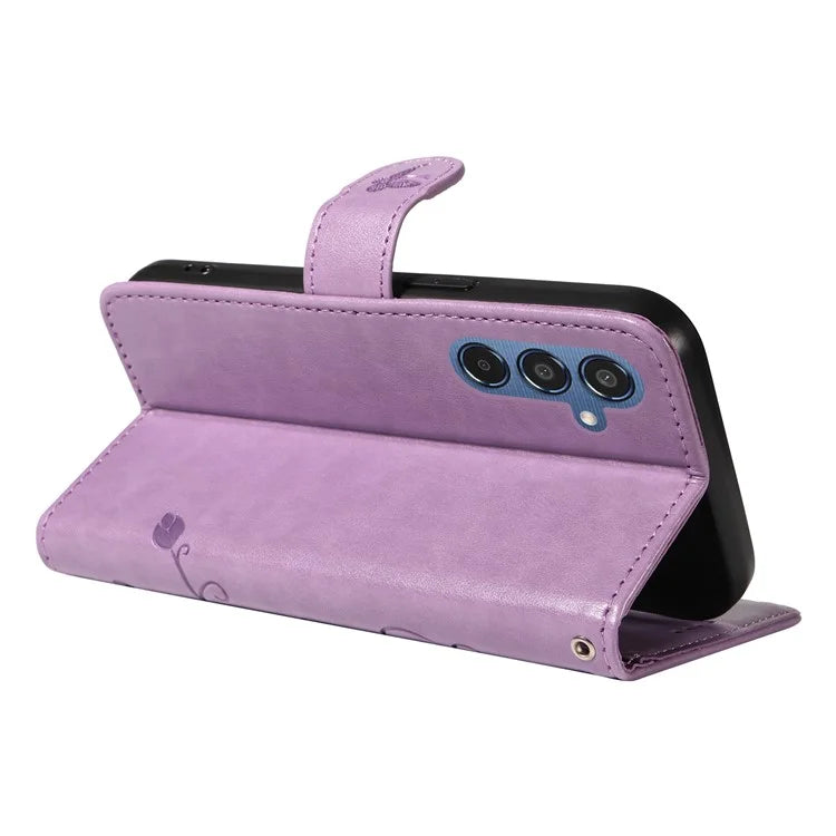 For Samsung Galaxy M35 5G Case PU Leather Phone Cover Card Slot Flowers Design