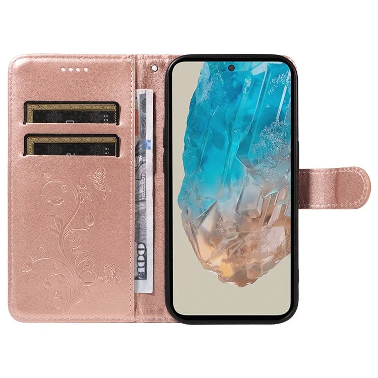 For Samsung Galaxy M35 5G Case PU Leather Phone Cover Card Slot Flowers Design