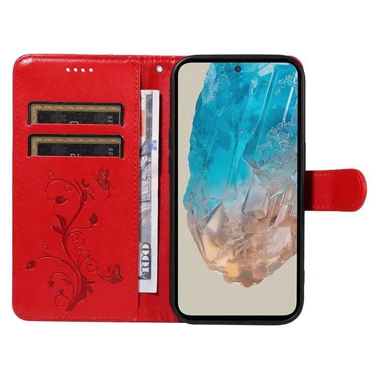 For Samsung Galaxy M35 5G Case PU Leather Phone Cover Card Slot Flowers Design