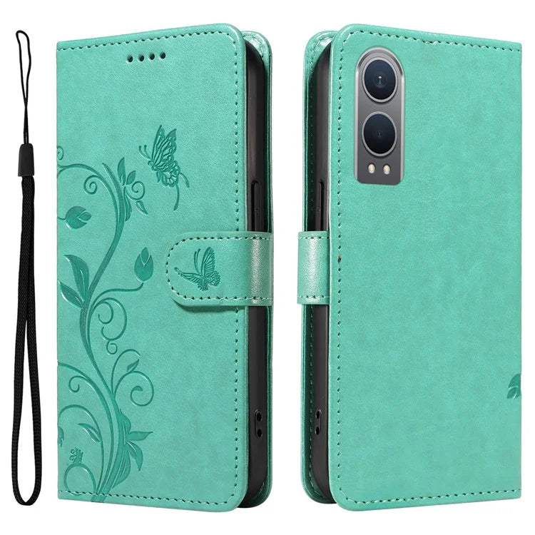 For OnePlus Nord CE4 Lite 5G / Oppo K12x 5G (China) Case PU Leather Flip Phone Cover Butterfly Flower Imprinted
