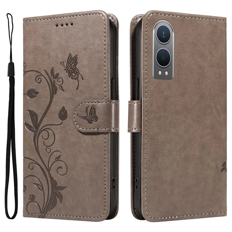 For OnePlus Nord CE4 Lite 5G / Oppo K12x 5G (China) Case PU Leather Flip Phone Cover Butterfly Flower Imprinted