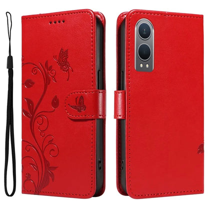 For OnePlus Nord CE4 Lite 5G / Oppo K12x 5G (China) Case PU Leather Flip Phone Cover Butterfly Flower Imprinted