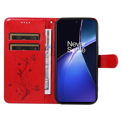 For OnePlus Nord CE4 Lite 5G / Oppo K12x 5G (China) Case PU Leather Flip Phone Cover Butterfly Flower Imprinted