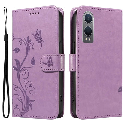 For OnePlus Nord CE4 Lite 5G / Oppo K12x 5G (China) Case PU Leather Flip Phone Cover Butterfly Flower Imprinted