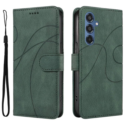For Samsung Galaxy M35 5G Case PU Leather Wallet Stand Phone Cover Curved Line Imprinting Design