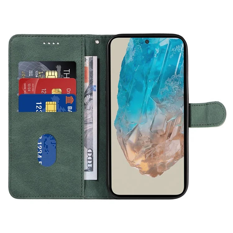For Samsung Galaxy M35 5G Case PU Leather Wallet Stand Phone Cover Curved Line Imprinting Design