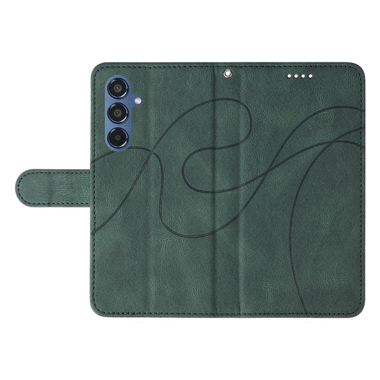 For Samsung Galaxy M35 5G Case PU Leather Wallet Stand Phone Cover Curved Line Imprinting Design