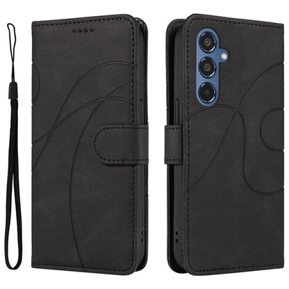 For Samsung Galaxy M35 5G Case PU Leather Wallet Stand Phone Cover Curved Line Imprinting Design