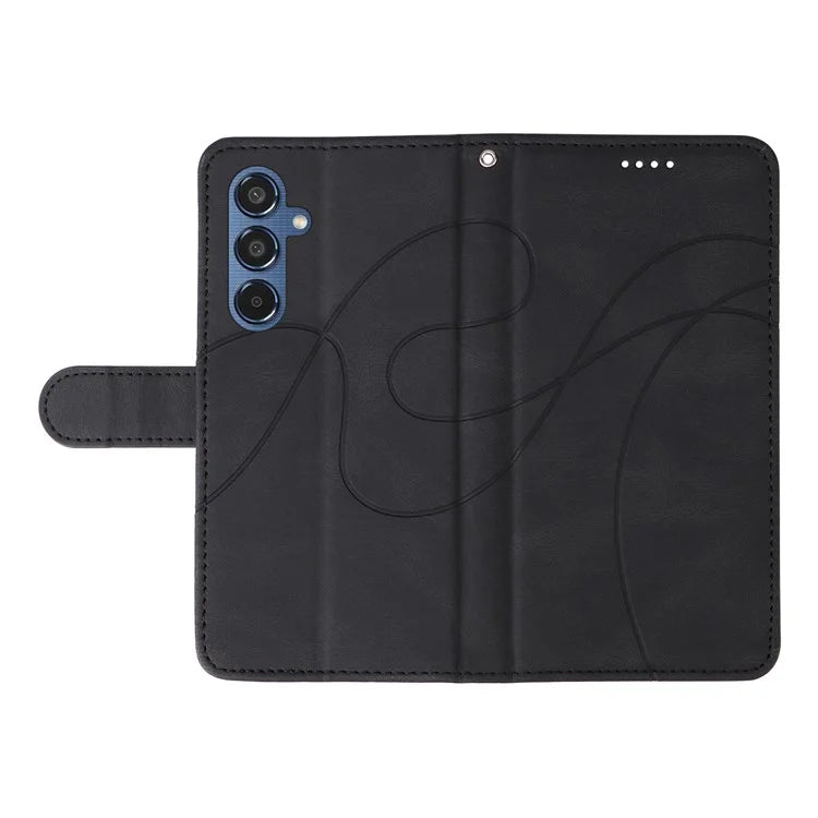 For Samsung Galaxy M35 5G Case PU Leather Wallet Stand Phone Cover Curved Line Imprinting Design