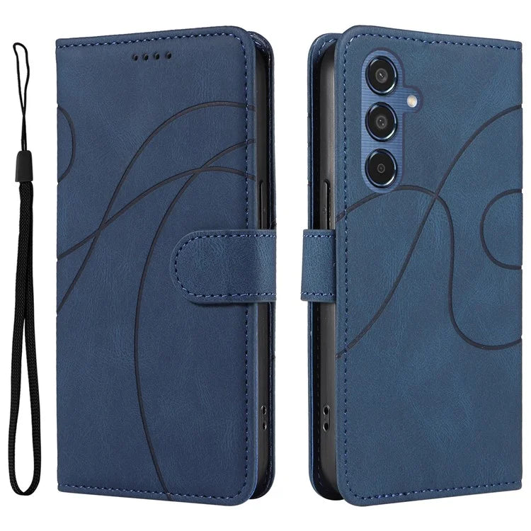 For Samsung Galaxy M35 5G Case PU Leather Wallet Stand Phone Cover Curved Line Imprinting Design