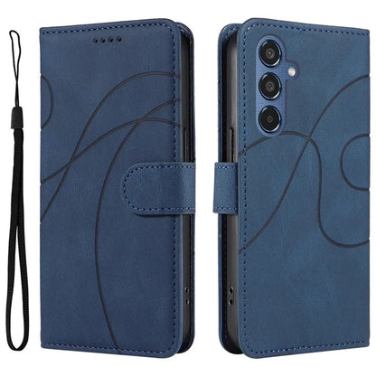 For Samsung Galaxy M35 5G Case PU Leather Wallet Stand Phone Cover Curved Line Imprinting Design