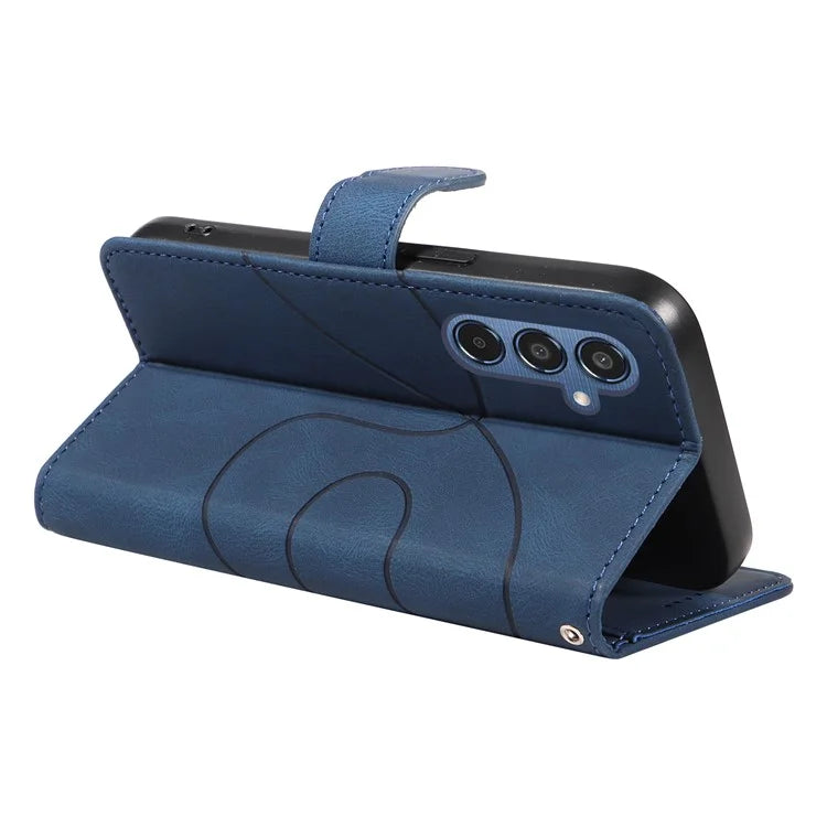 For Samsung Galaxy M35 5G Case PU Leather Wallet Stand Phone Cover Curved Line Imprinting Design