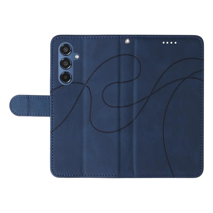 For Samsung Galaxy M35 5G Case PU Leather Wallet Stand Phone Cover Curved Line Imprinting Design