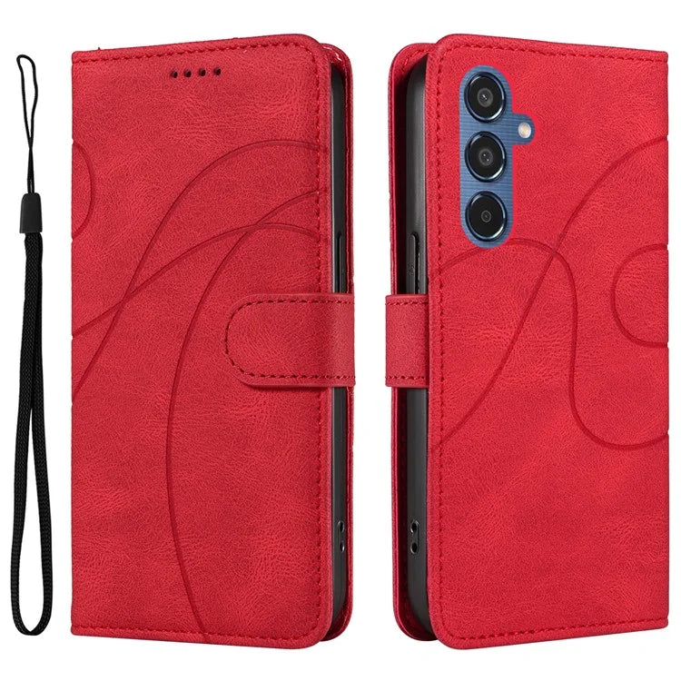 For Samsung Galaxy M35 5G Case PU Leather Wallet Stand Phone Cover Curved Line Imprinting Design