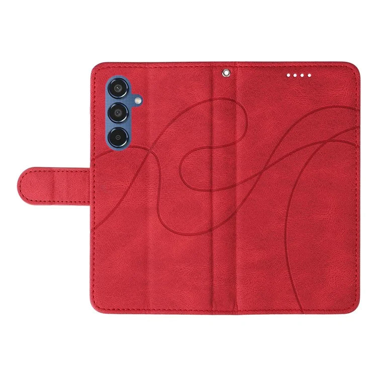 For Samsung Galaxy M35 5G Case PU Leather Wallet Stand Phone Cover Curved Line Imprinting Design